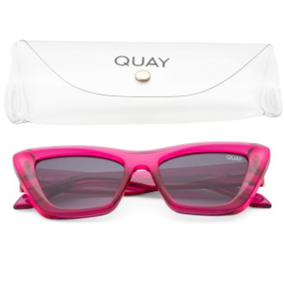 QUAY On The Radio Sunglasses Pink Frame Grey Lenses Retro Cat Eye NWT - Picture 7 of 10